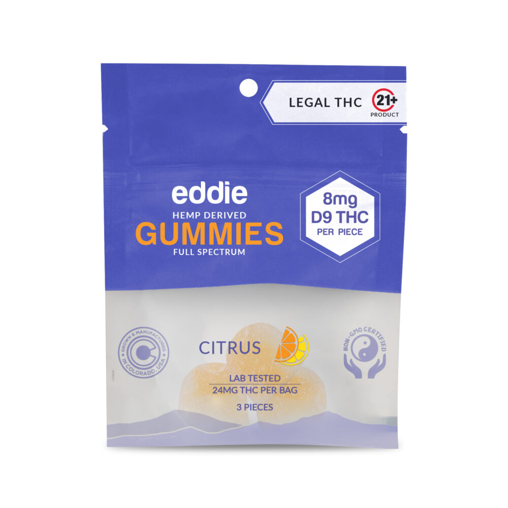 Eddie THC Gummies 8mg 3ct Citrus travel size Eddie Hemp